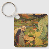 Oude religieuze wandtapijt met baby Jezus Christus Sleutelhanger (Voorkant)