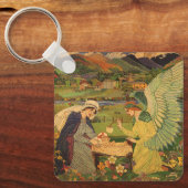 Oude religieuze wandtapijt met baby Jezus Christus Sleutelhanger (Voorkant)