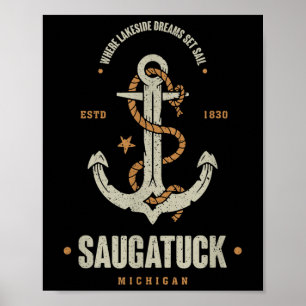 Oude Retro Anker Saugatuck Michigan Boot Sa Poster