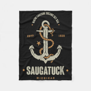 Oude Retro Anker Saugatuck Michigan Varend Zeilen Fleece Deken