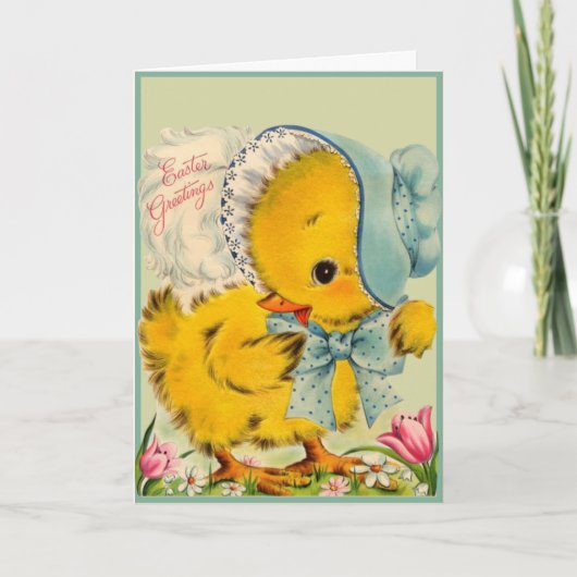 Oude Retro Baby Kuiken Pasen Groeten Custom Feestdagen Kaart (Voorkant)