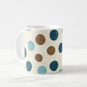  oude retro blauw bruine polka stippen koffiemok (Voorkant links)