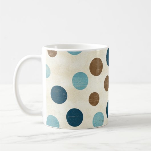  oude retro blauw bruine polka stippen koffiemok (Links)