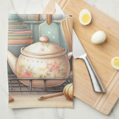 Oude Retro Borden Theepot Print  Theedoek (Quarter Fold)