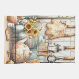 Oude Retro Borden Theepot Print  Theedoek