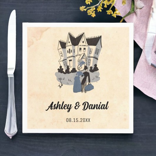 Oude Retro Bruid Bruidegom Oude Strips Rustic Huwe Servet