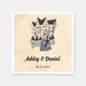 Oude Retro Bruid Bruidegom Oude Strips Rustic Huwe Servet (Voorkant)