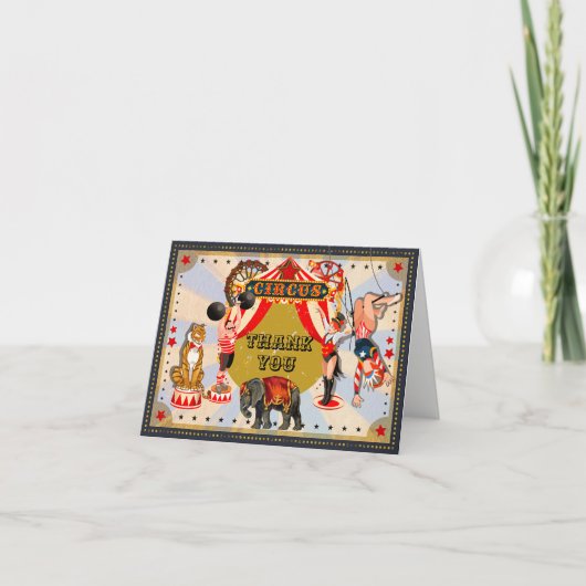 Oude Retro Circus Verjaardagsfeest Bedankt (Voorkant)