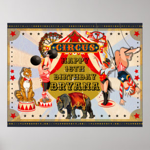 Oude Retro Circus Verjaardagsfeest Custom Banner Poster