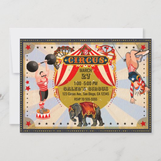Oude Retro Circus Verjaardagsfeestje Kaart (Achterkant)