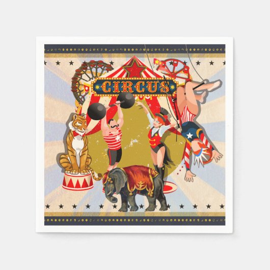 Oude Retro Circus Verjaardagsfeestje Servet (Voorkant)
