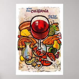 Oude Retro Dranken Wijn Champagne Eten Feest Poster