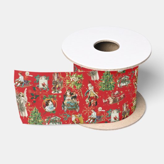 Oude Retro Festieve Rode Kerstvakantie Satijnen Lint (Spoel)