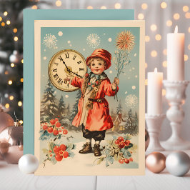 Oude Retro Gelukkig Nieuwjaar Aangepast Feestdagenkaart