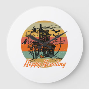 Oude Retro Halloween Gelukkig Spoken Jagen Heksen Grote Klok