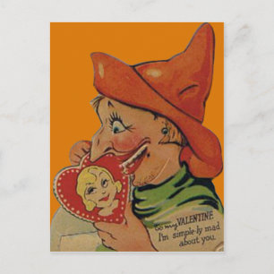 Oude Retro Halloween Heks Valentijnkaart Feestdagenkaart