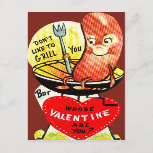 Oude Retro Hotdog Op Een Grill Valentijnskaart Feestdagenkaart