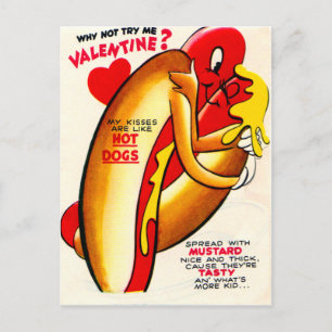 Oude Retro Hotdogs Zoenende Valentijnkaart Feestdagenkaart