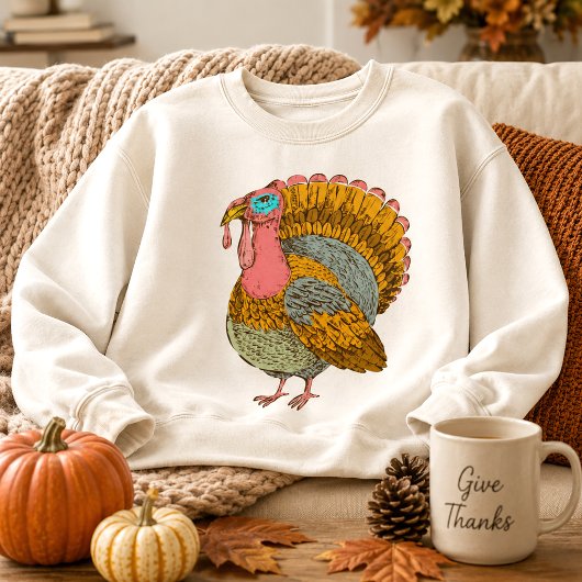 Oude Retro Kalkoen Herfst Thanksgiving Trui