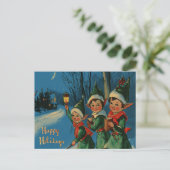 Oude Retro Kerst: Gelukkige Elfen Feestdagenkaart (Staand voorkant)