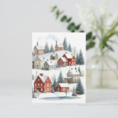 Oude retro kersthuizen in sneeuw ansichtkaart briefkaart (Staand voorkant)