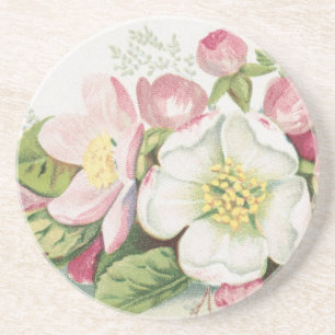 Oude Retro Kerstkaart, Appelbloesem Zandsteen Onderzetter