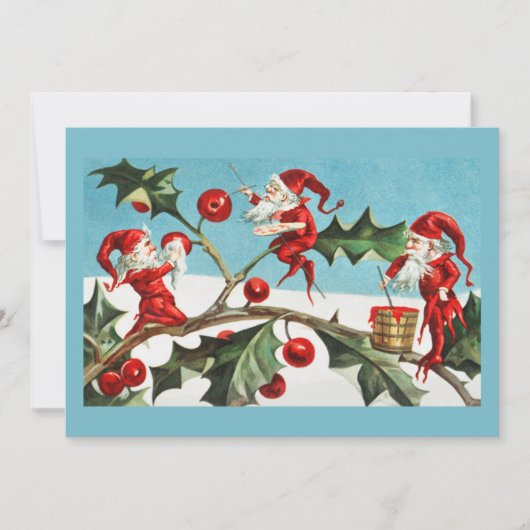 Oude Retro Kerstkaart Hulst & Feeën (Voorkant)