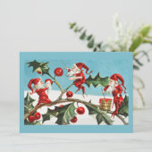 Oude Retro Kerstkaart Hulst & Feeën (Staand voorkant)