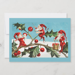 Oude Retro Kerstkaart Hulst & Feeën