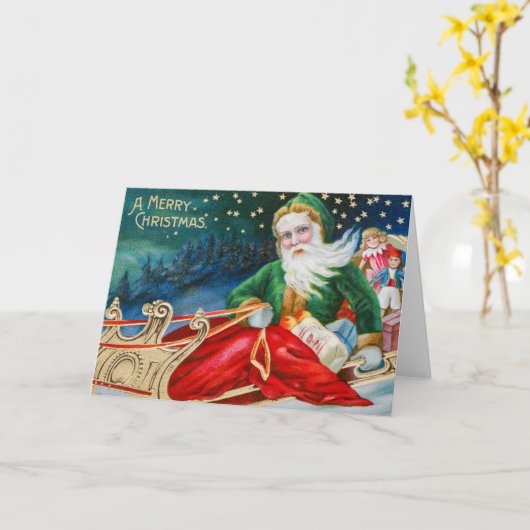 Oude Retro Kerstman Kerst Postkaart Kaart (Gele Bloem)