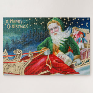 Oude Retro Kerstman Kerst Postkaart Legpuzzel