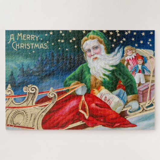 Oude Retro Kerstman Kerst Postkaart Legpuzzel (Horizontaal)