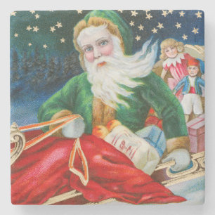 Oude Retro Kerstman Kerst Postkaart Stenen Onderzetter
