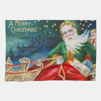 Oude Retro Kerstman Kerst Postkaart Theedoek