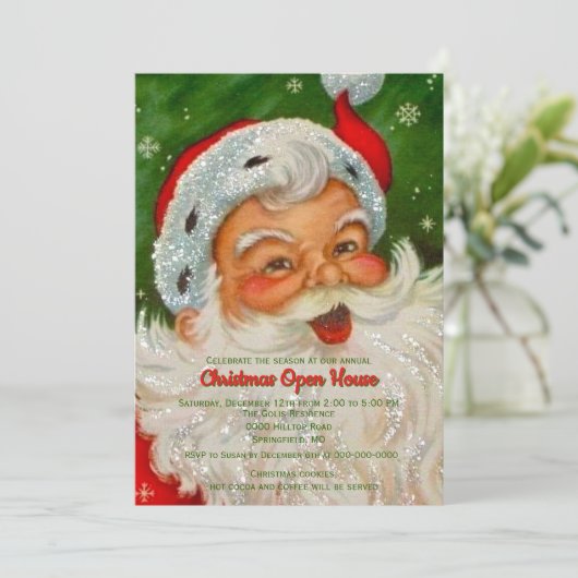 Oude Retro Kerstman Kerst Uitnodiging (Staand voorkant)