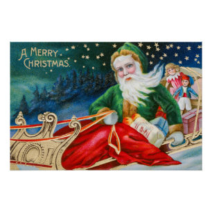 Oude Retro Kerstman Kerstmis Ansichtkaart Perfect Poster