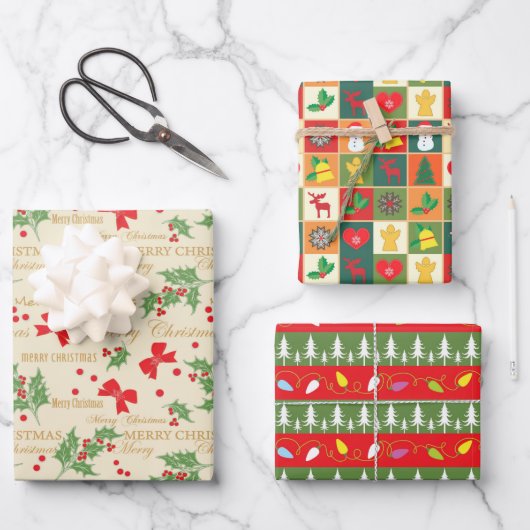 Oude Retro Kerstpatroon Inpakpapier Vel (Voorkant)