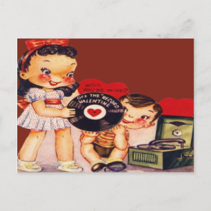 Oude Retro Platenspeler Valentijnkaart Feestdagenkaart