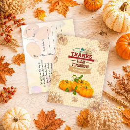 Oude Retro Pompoen Herfstbladeren Thanksgiving Briefkaart