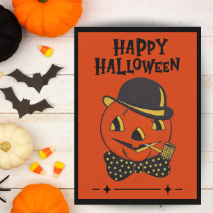 Oude Retro Pompoen met Pijp Custom Halloween Feestdagen Kaart