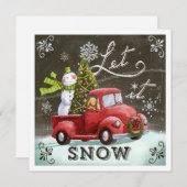 Oude Retro Sneeuwman en Hond in Vrachtwagen Feestdagenkaart (Voorkant / Achterkant)