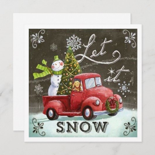 Oude Retro Sneeuwman en Hond in Vrachtwagen Feestdagenkaart (Voorkant / Achterkant)