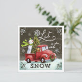 Oude Retro Sneeuwman en Hond in Vrachtwagen Feestdagenkaart (Staand voorkant)