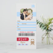 Oude Retro Trouw RSVP Treinkaartje Stub foto Kaart (Staand voorkant)