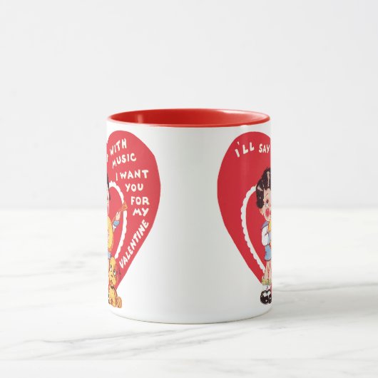 Oude Retro Valentijnsdag, Jongen Muziek Banjo Mok (Midden)