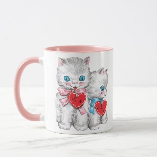 Oude Retro Valentijnsdag Katten, Pluizige Kittens Mok (Links)