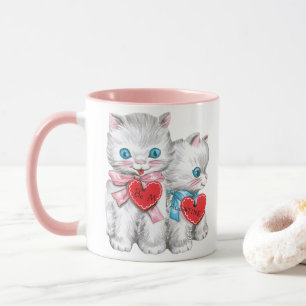 Oude Retro Valentijnsdag Katten, Pluizige Kittens Mok