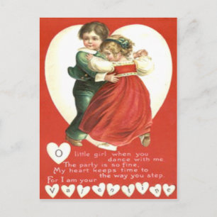 Oude Retro Valentijnskaart van Dansende Kinderen Feestdagenkaart