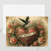 Oude/retro/Victoriaanse Valentijnsdag hart Feestdagenkaart (Voorkant / Achterkant)