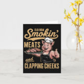 Oude rijen roken vlees en klappende wangen Grappig Kaart (Gele Bloem)